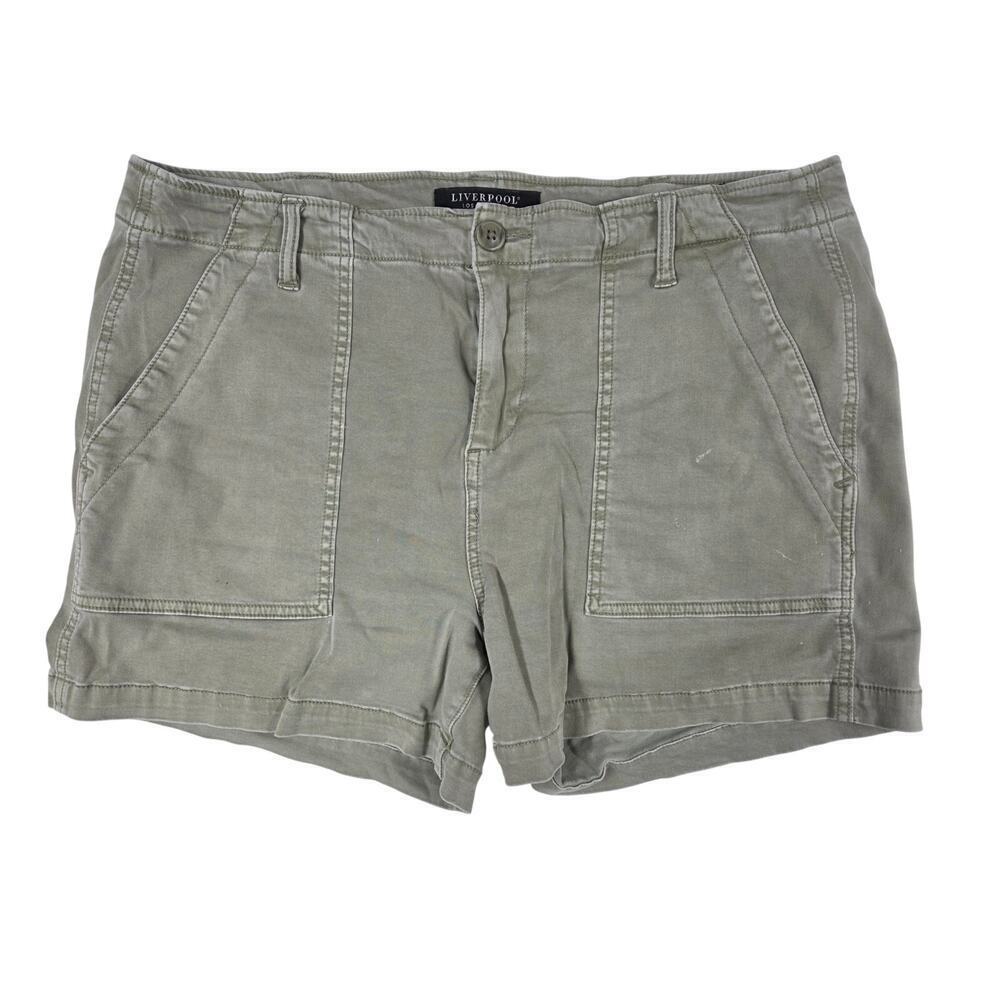 Liverpool Los Angeles Green Stretch Denim Shorts Double Button 4 Pocket 14